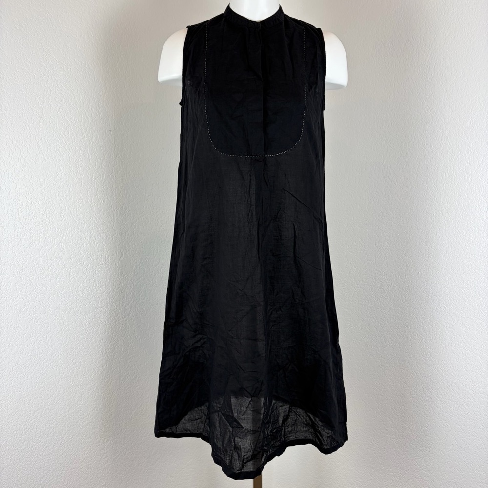 Good Earth Sustain Black Pintuck Bib Cotton Shift Dress